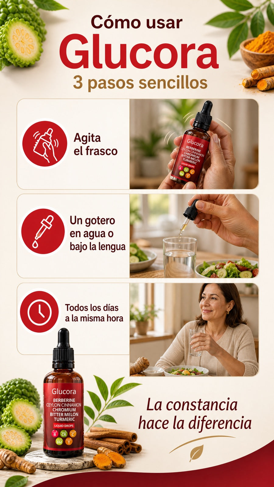 Cómo usar Glucora en 3 pasos