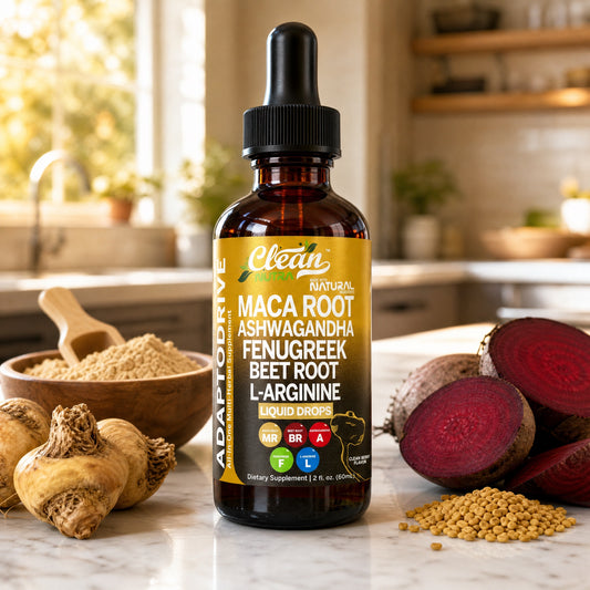 Frasco de AdaptoDrive con raíz de maca, remolacha y fenogreco