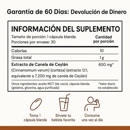 Información del suplemento y garantía de 60 días