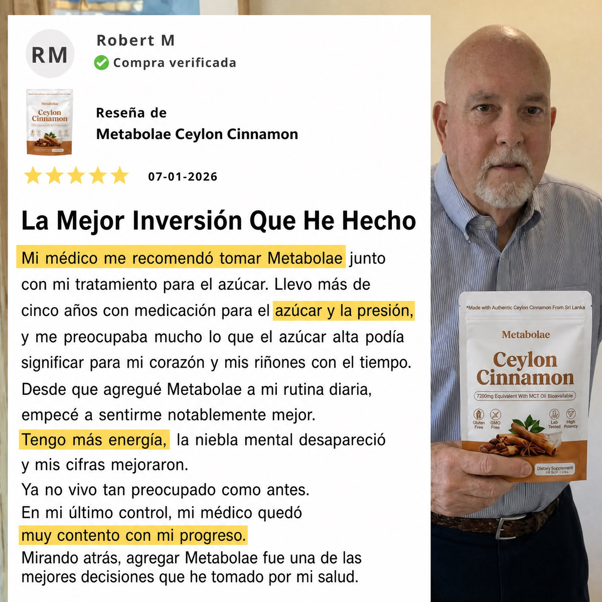 Reseña de Robert M., cliente de Metabolae en Estados Unidos