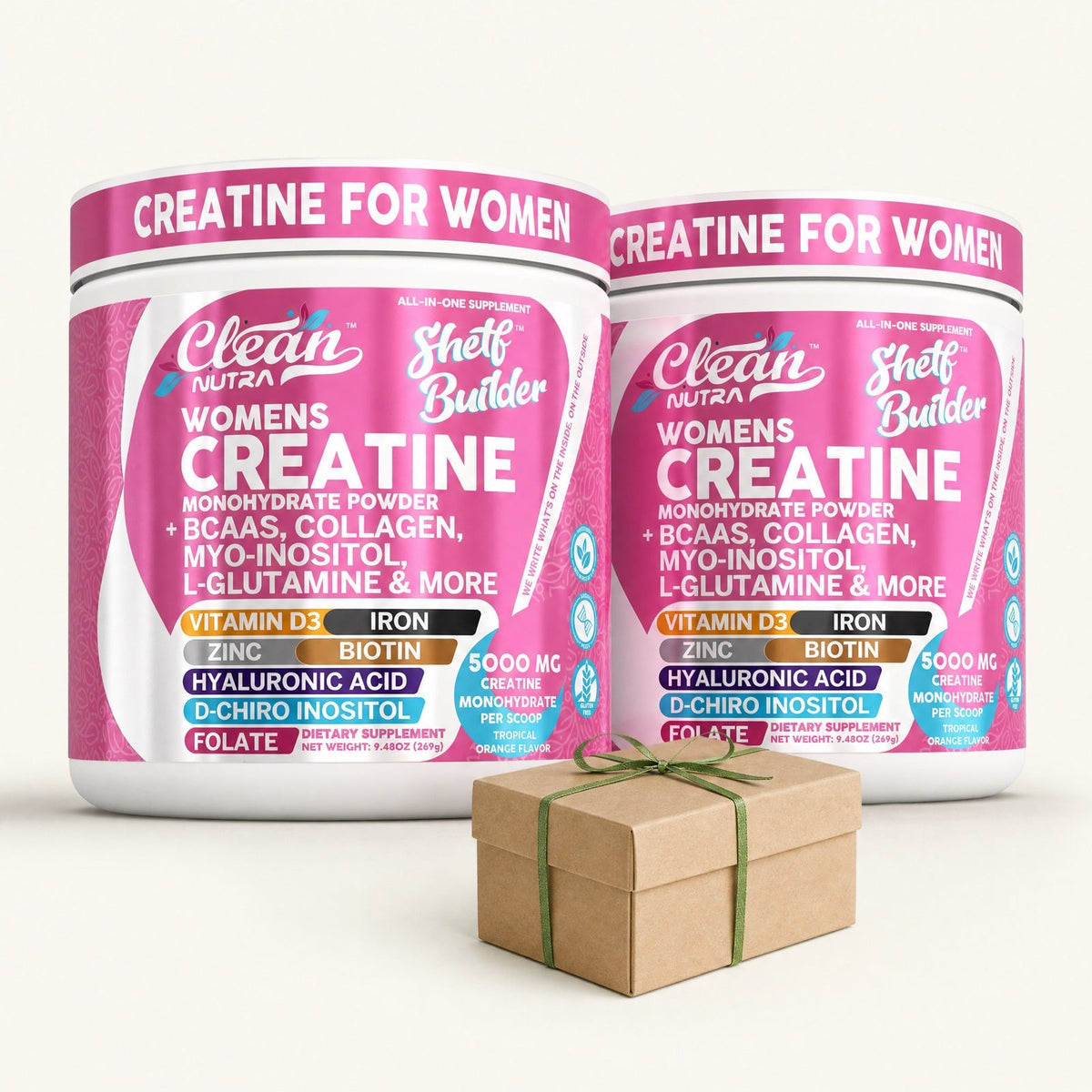 Dos frascos de creatina Shelf Builder con obsequio
