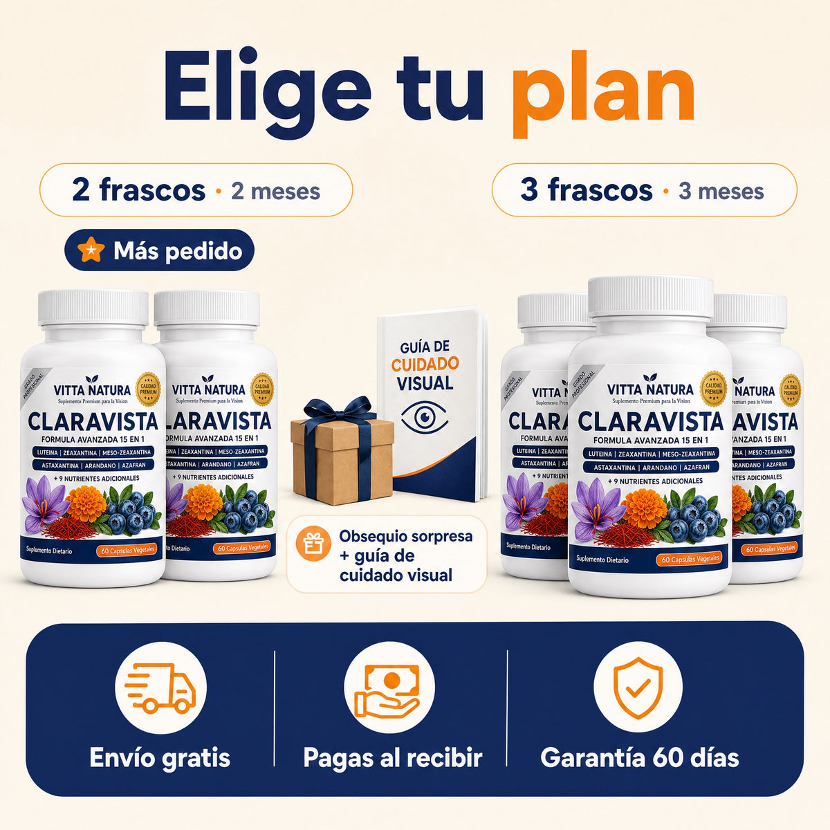 Elige tu plan: 2 o 3 frascos con obsequio sorpresa y guía