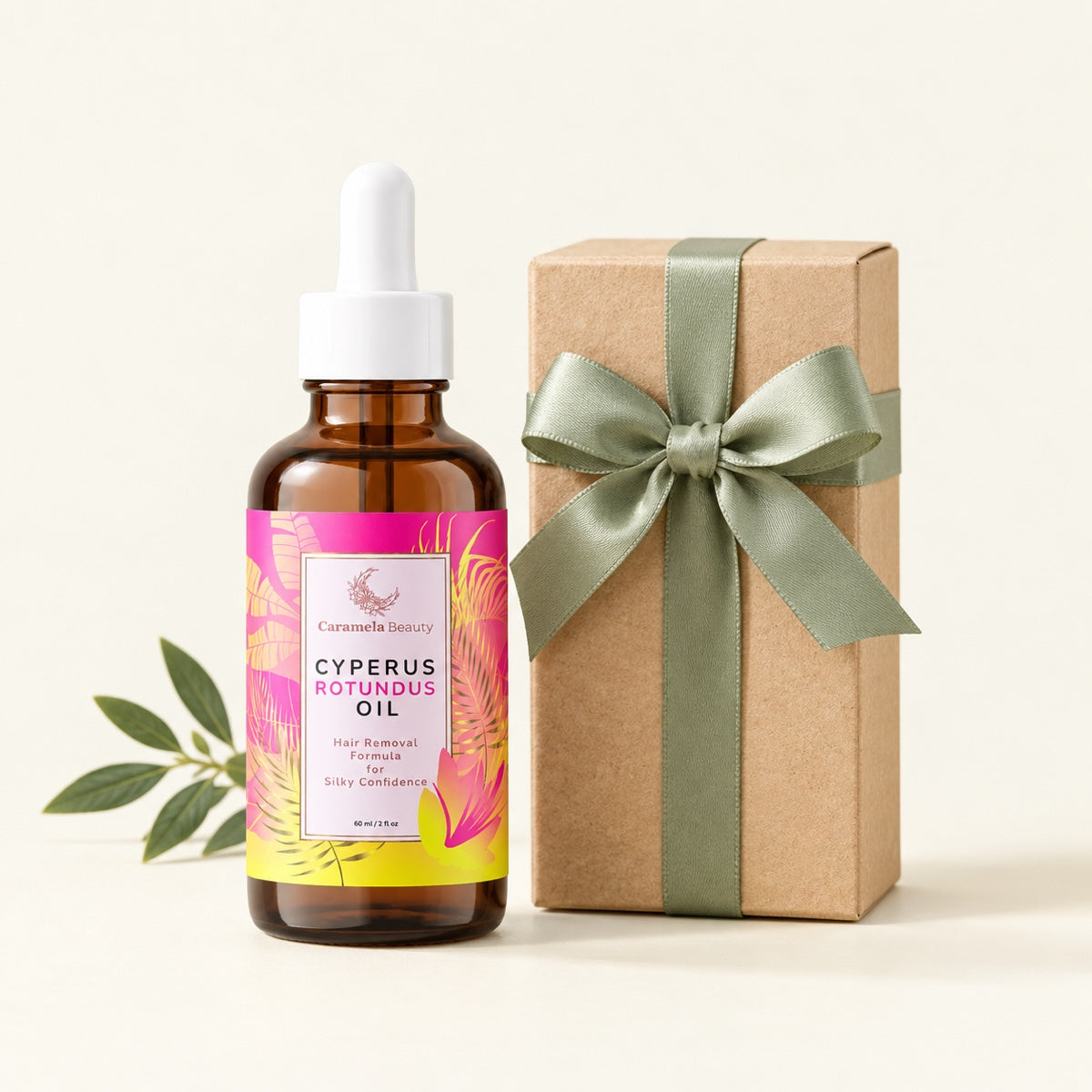 Un frasco de aceite de Cyperus Rotundus con caja de obsequio