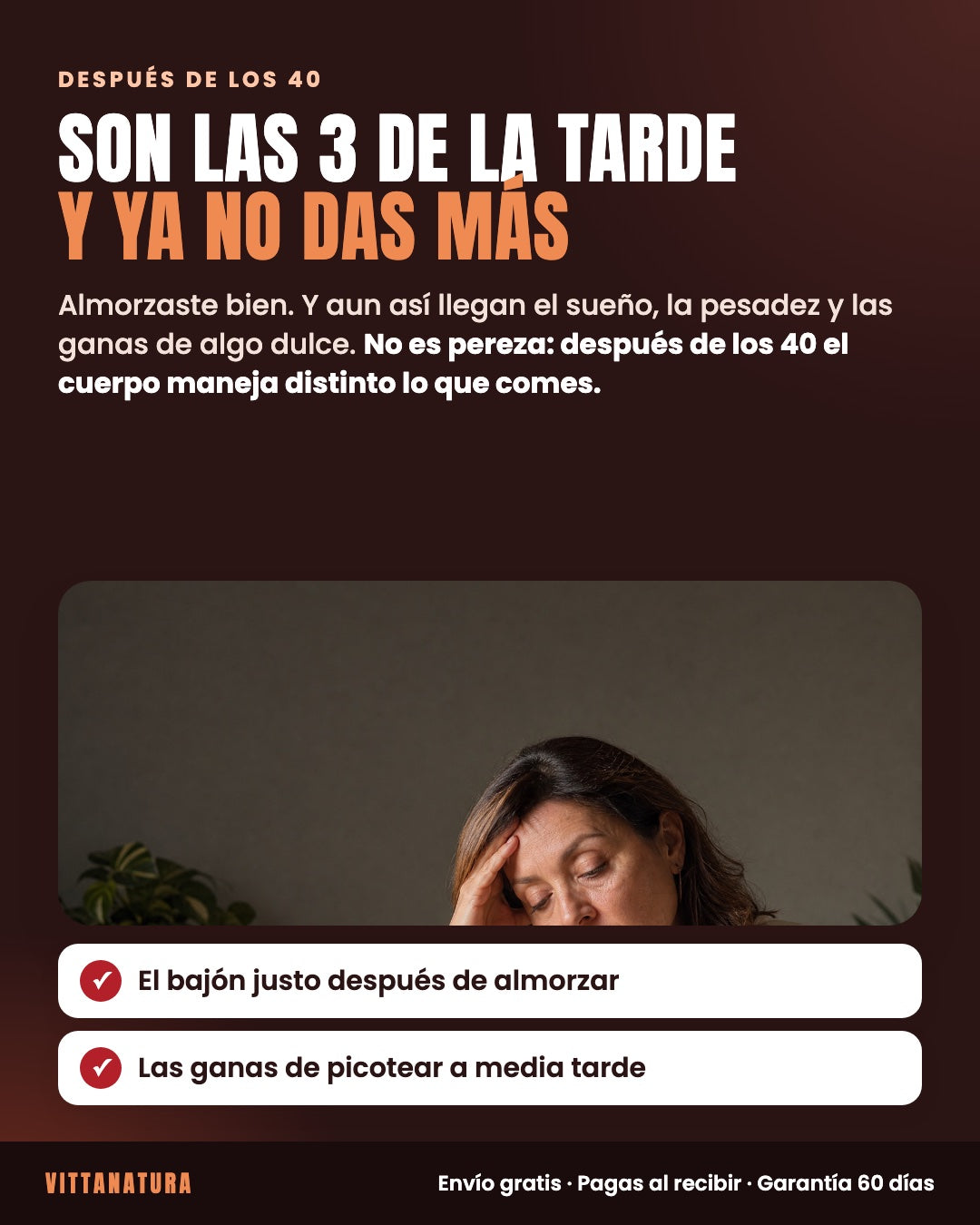 Son las 3 de la tarde y ya no das más: después de los 40 el cuerpo maneja distinto lo que comes