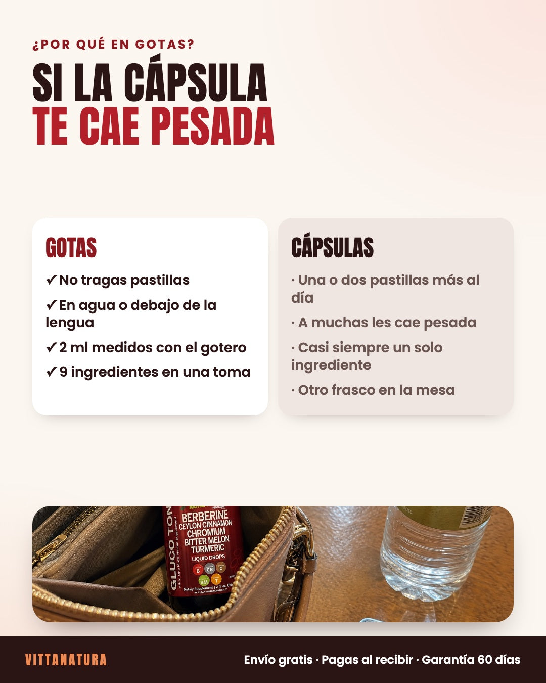 Por qué en gotas: sin tragar pastillas, en agua o debajo de la lengua, 9 ingredientes en una toma