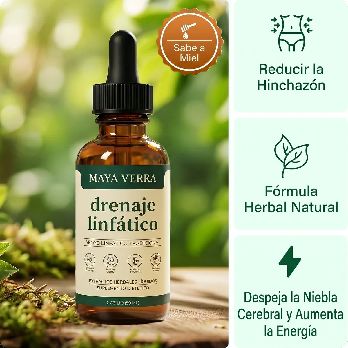 Mayaverra Drenaje Linfático: sabe a miel, reduce la hinchazón, fórmula herbal natural, despeja la niebla cerebral