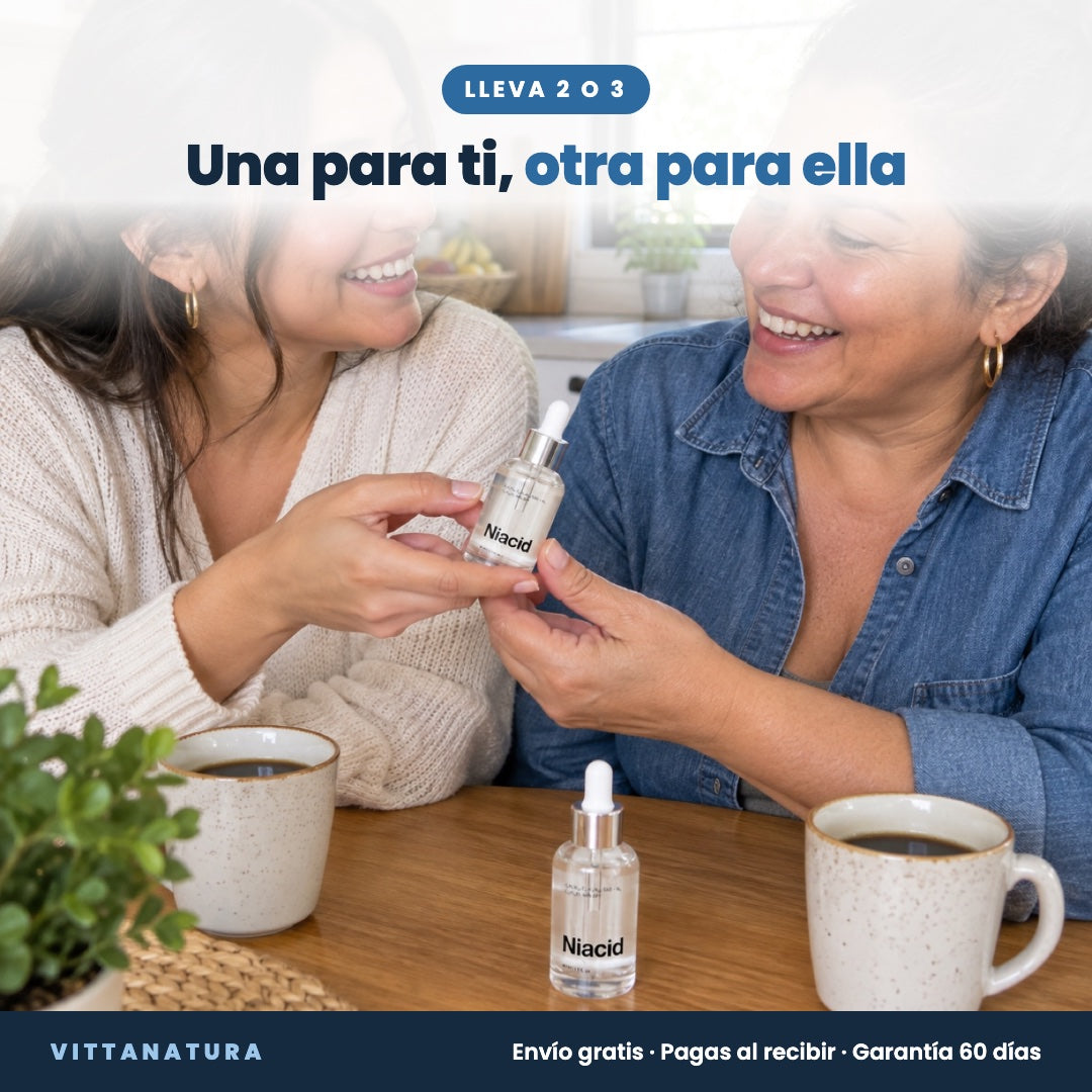 Dos mujeres compartiendo Niacid: una para ti, otra para ella