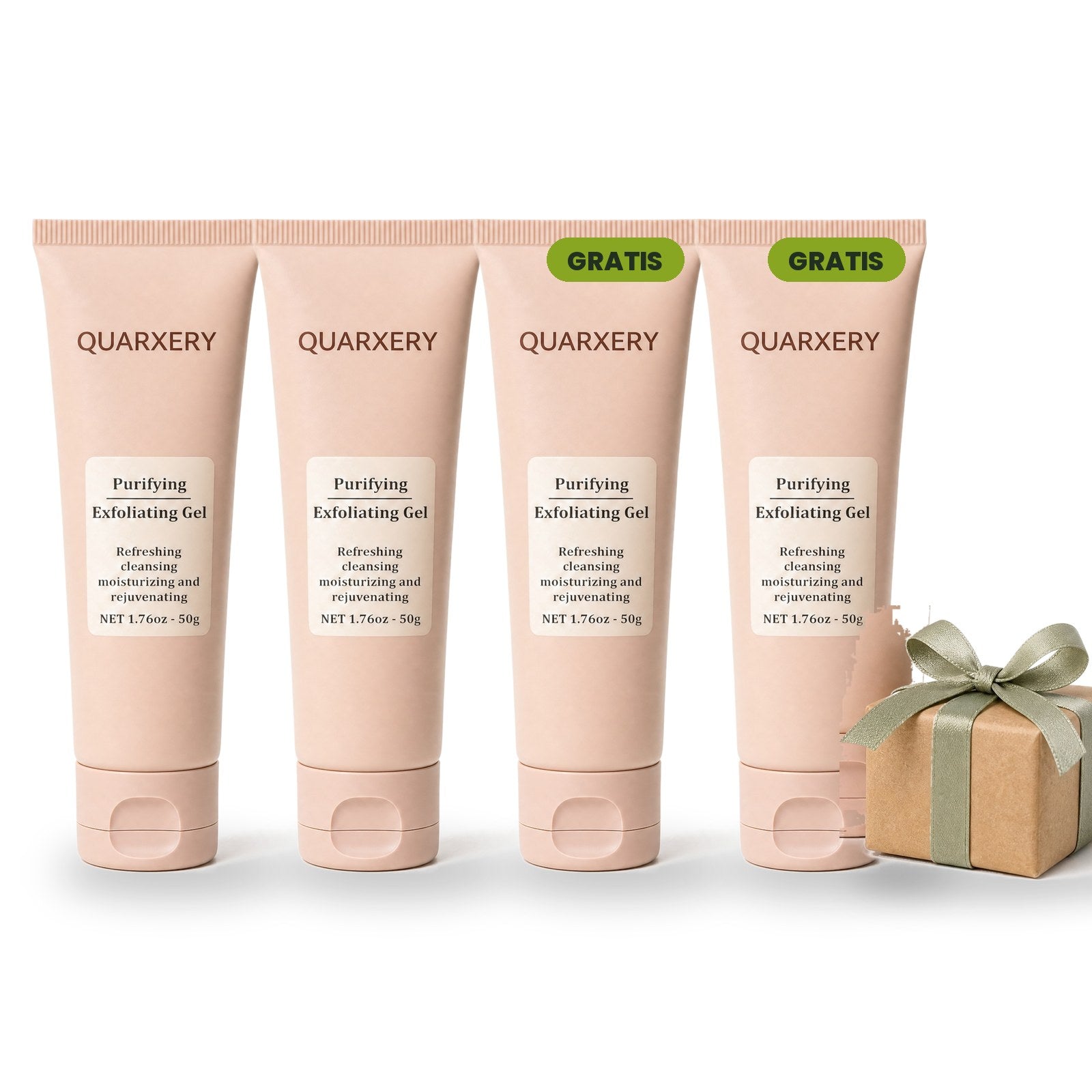 Oferta paga 2 lleva 4 Quarxery: cuatro tubos de gel exfoliante, dos gratis, con obsequio sorpresa