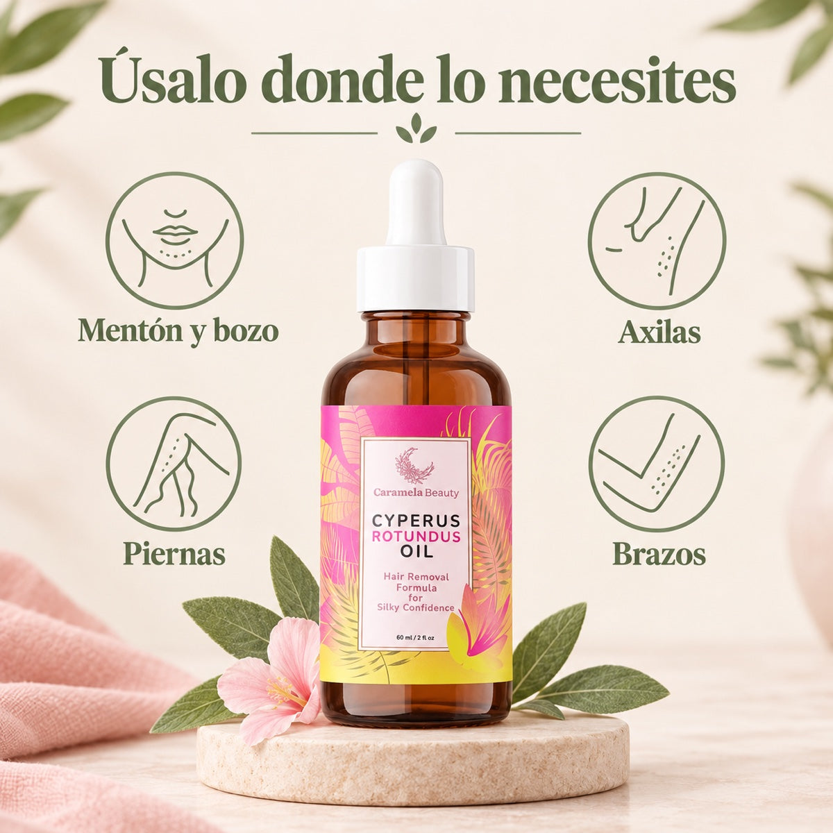 Úsalo en mentón y bozo, axilas, piernas y brazos