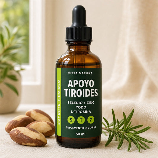 Apoyo Tiroides VittaNatura 60 ml, formula sublingual con selenio, zinc, yodo y L-tirosina